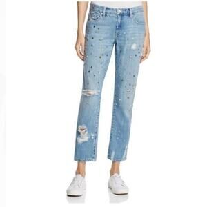 BlankNYC Womens Distressed Studded Cropped Jeans